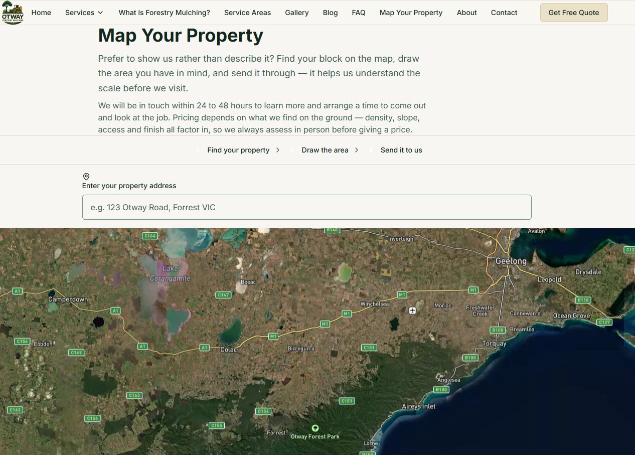 Map Your Property page showing the aerial map and address search