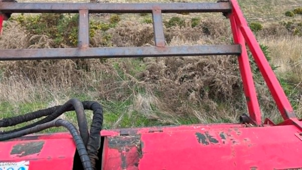 Dense established gorse viewed from the mulcher cab before clearing — acreage property Surf Coast Victoria